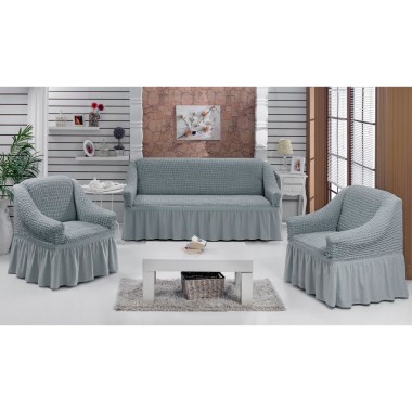 Комплект чехлов на диван и 2 кресла Burumcuk Bulsan 3+1+1 серый — Городок мастеров